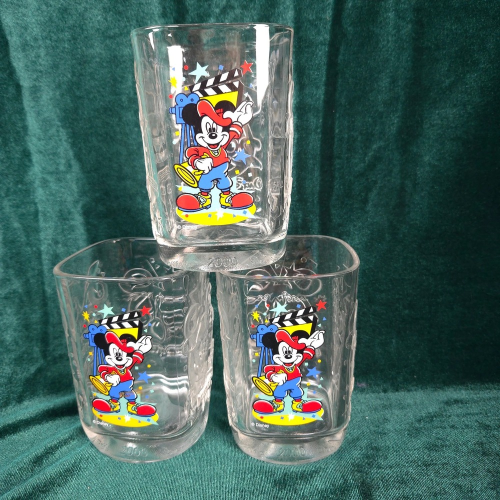 McDonald's Disney Studios 2000 Millennium Mickey Mouse‎ Square Glass Set of 3